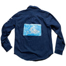 Thames Denim Blue and White Embroidery Long Sleeve Shirt (M)