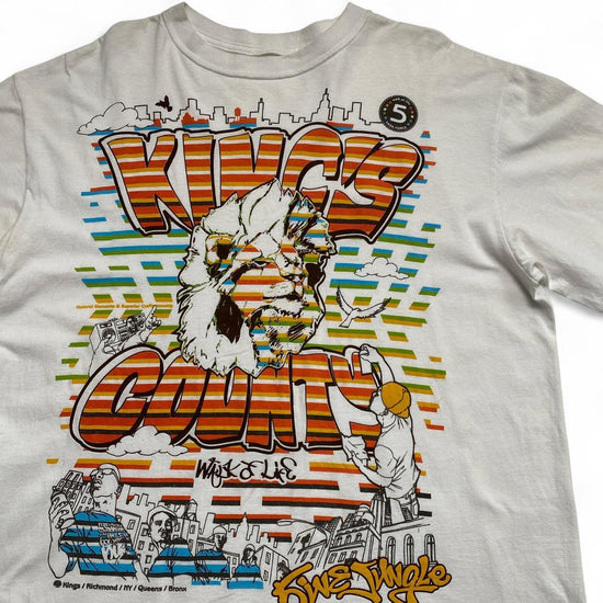 5ive Five Jungle Vintage 90’s y2k Lion Kings Country New York Graffiti T Shirt White (XL)