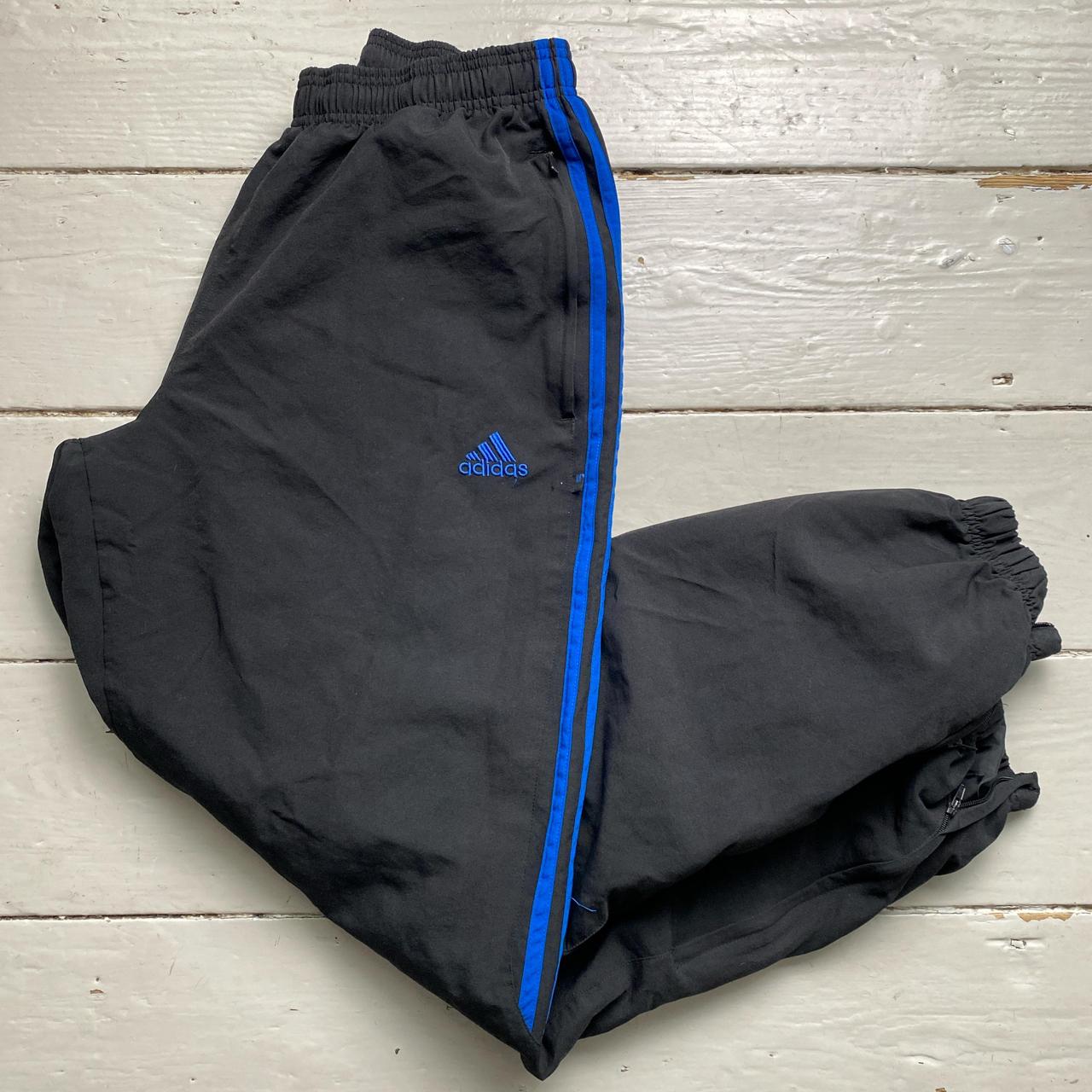 Adidas Blue and Black Baggy Shell Trackpant Bottoms