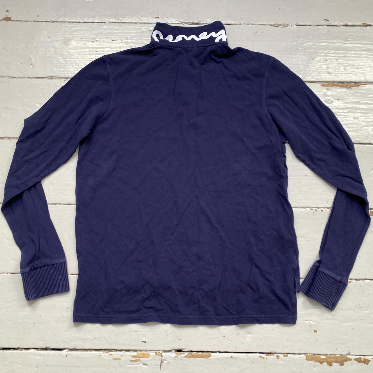 Money Clothing Navy and White Long Sleeve Polo Shirt