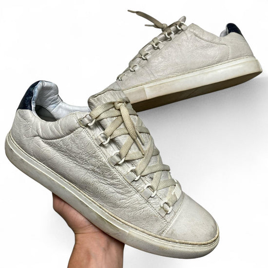 Balenciaga Arena White and Navy Low Leather Trainers