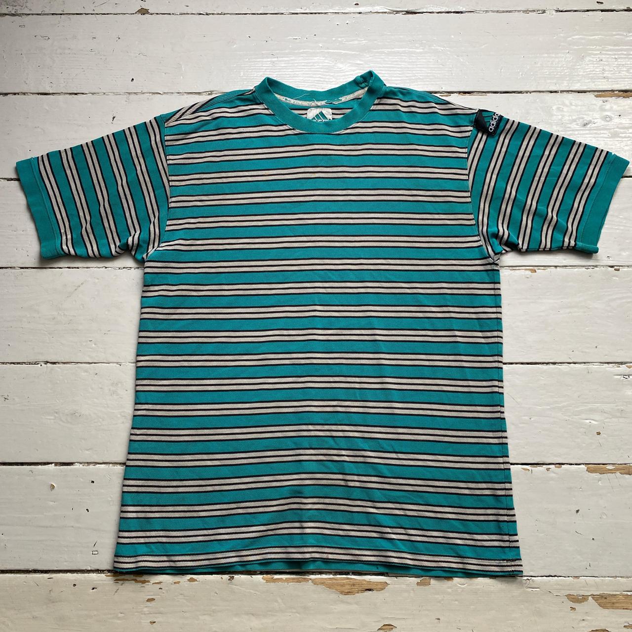 Adidas Equipment Vintage 90’s Green and Cream Striped T Shirt Jersey