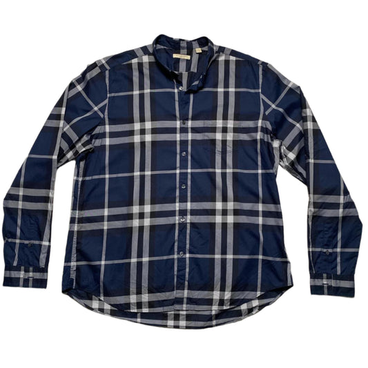 Burberry Nova Check Navy Blue Black and White Long Sleeve Shirt (2XL)