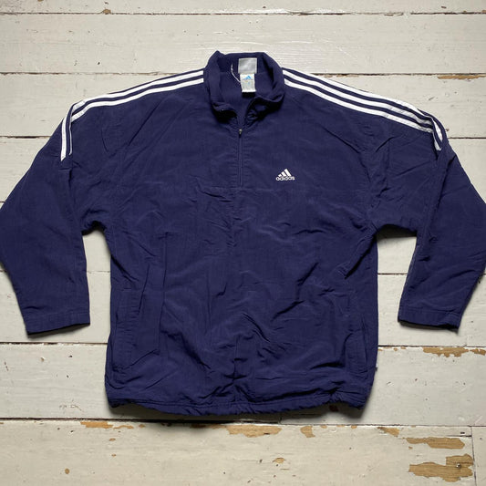 Adidas Vintage Navy and White Quarter Zip Padded Jacket