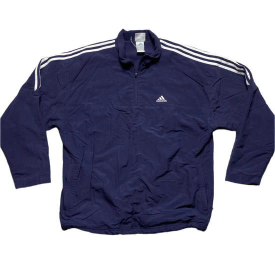 Adidas Vintage Navy and White Quarter Zip Padded Jacket (L)