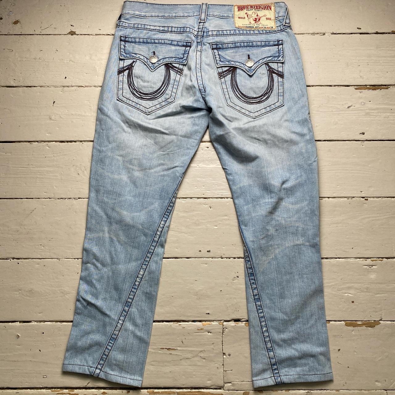 True Religion Light Blue and Brown Stitch Rainbow Joey Jeans