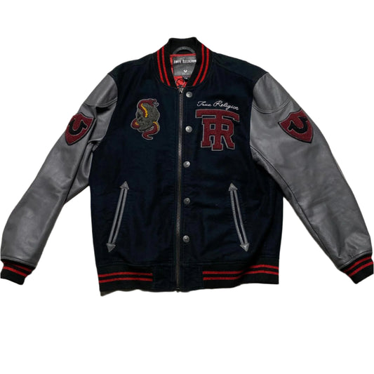 True Religion Varsity Jacket Leather and Cotton Black and Red (XL)