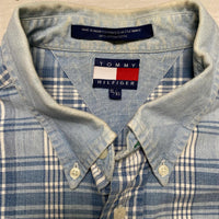 Tommy Hilfiger Blue and White Plaid Short Sleeve Shirt (XL)