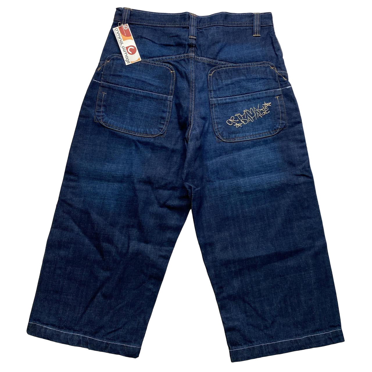 Criminal Damage Graffiti Baggy Navy Jorts Jean Shorts (34W)