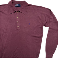 Ralph Lauren Polo Burgundy and Purple Pony Vintage Marino Wool Polo Shirt (XL)