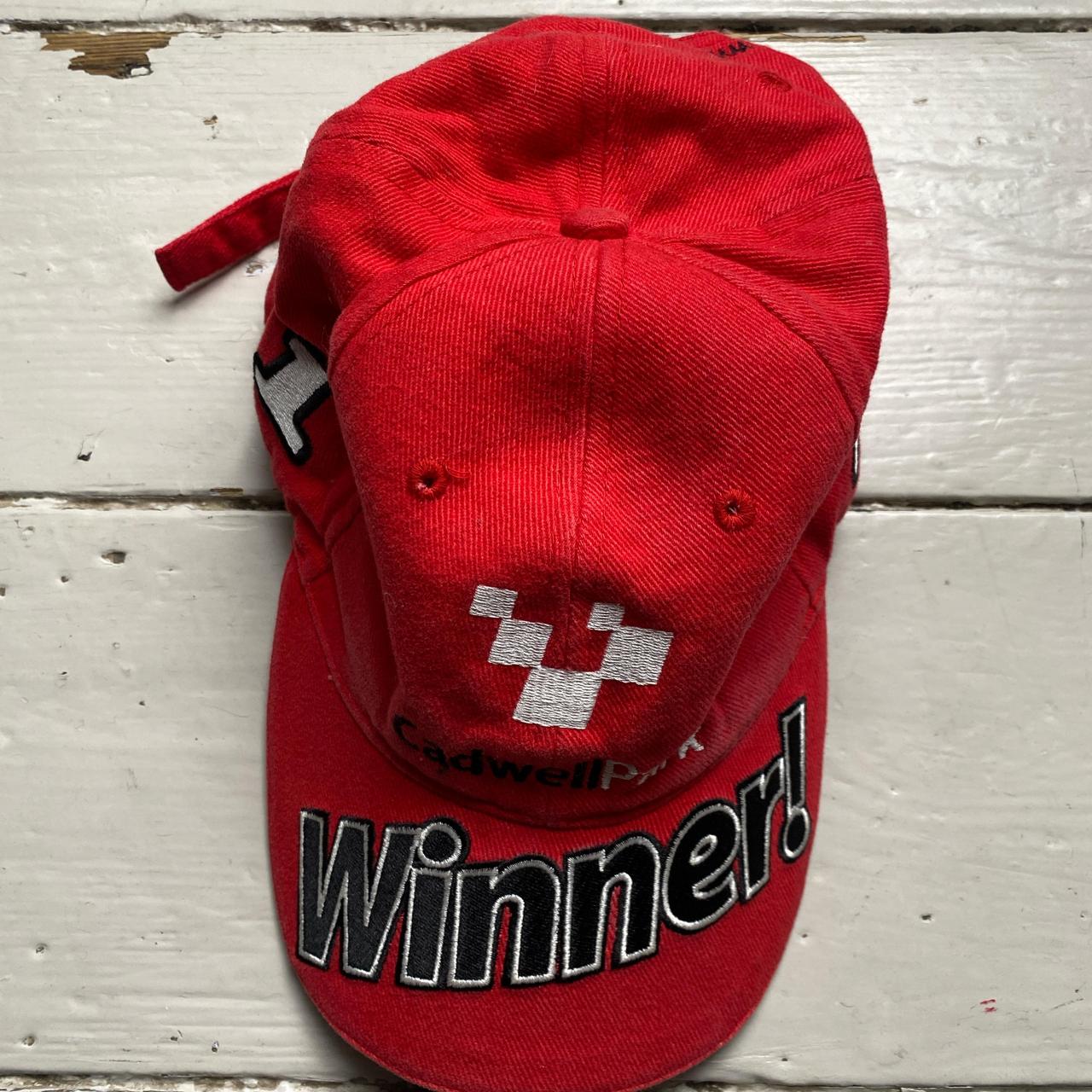 Cadwell Park Winner Racing Red Black and White Baseball Cap