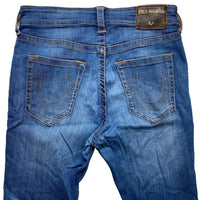 True Religion Jack Slim Blue and Gold Stitch Jeans (33W)
