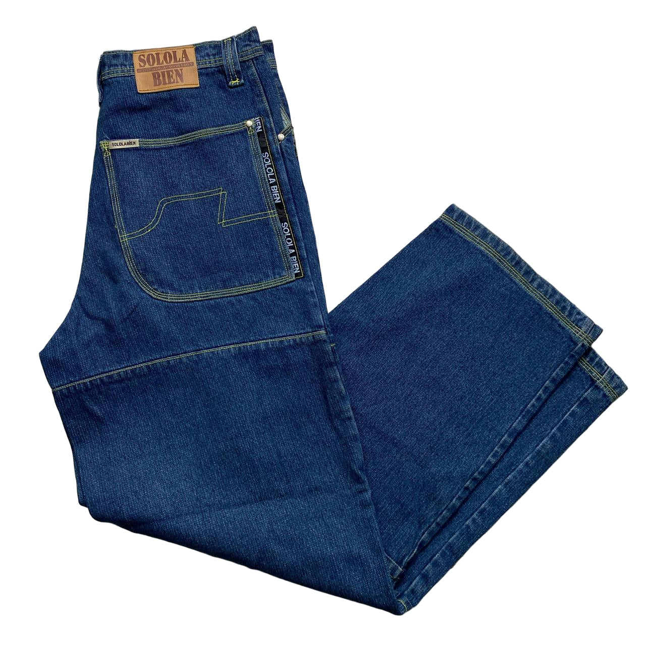 Solola Bien Navy and Green Contrast Stitch Baggy 90’s Cargo Jeans (36W)