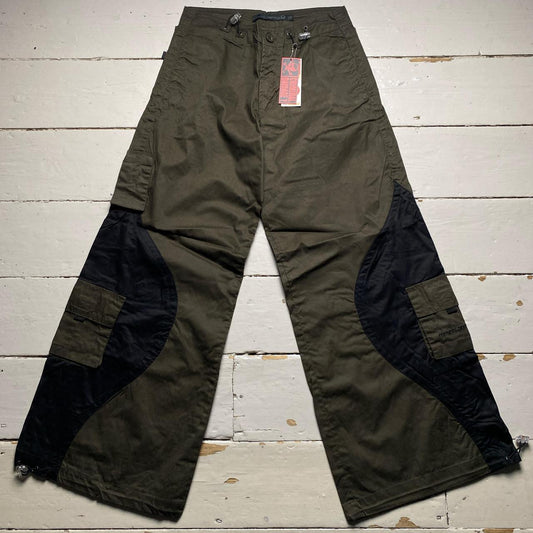 Criminal Damage Khaki Green and Black Baggy Cargo Parachute Combat Trousers