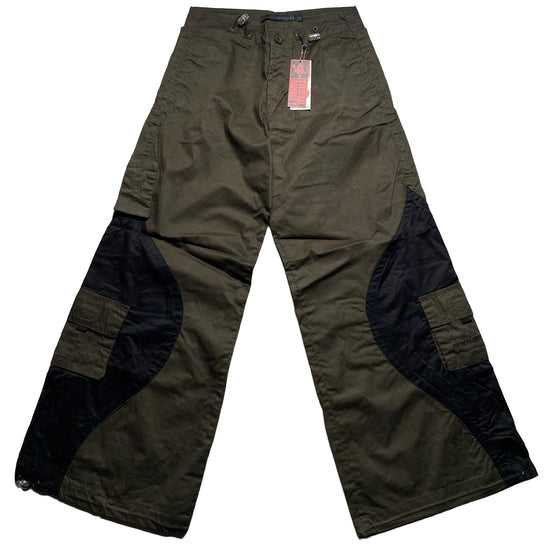 Criminal Damage Khaki Green and Black Baggy Cargo Parachute Combat Trousers (30W)