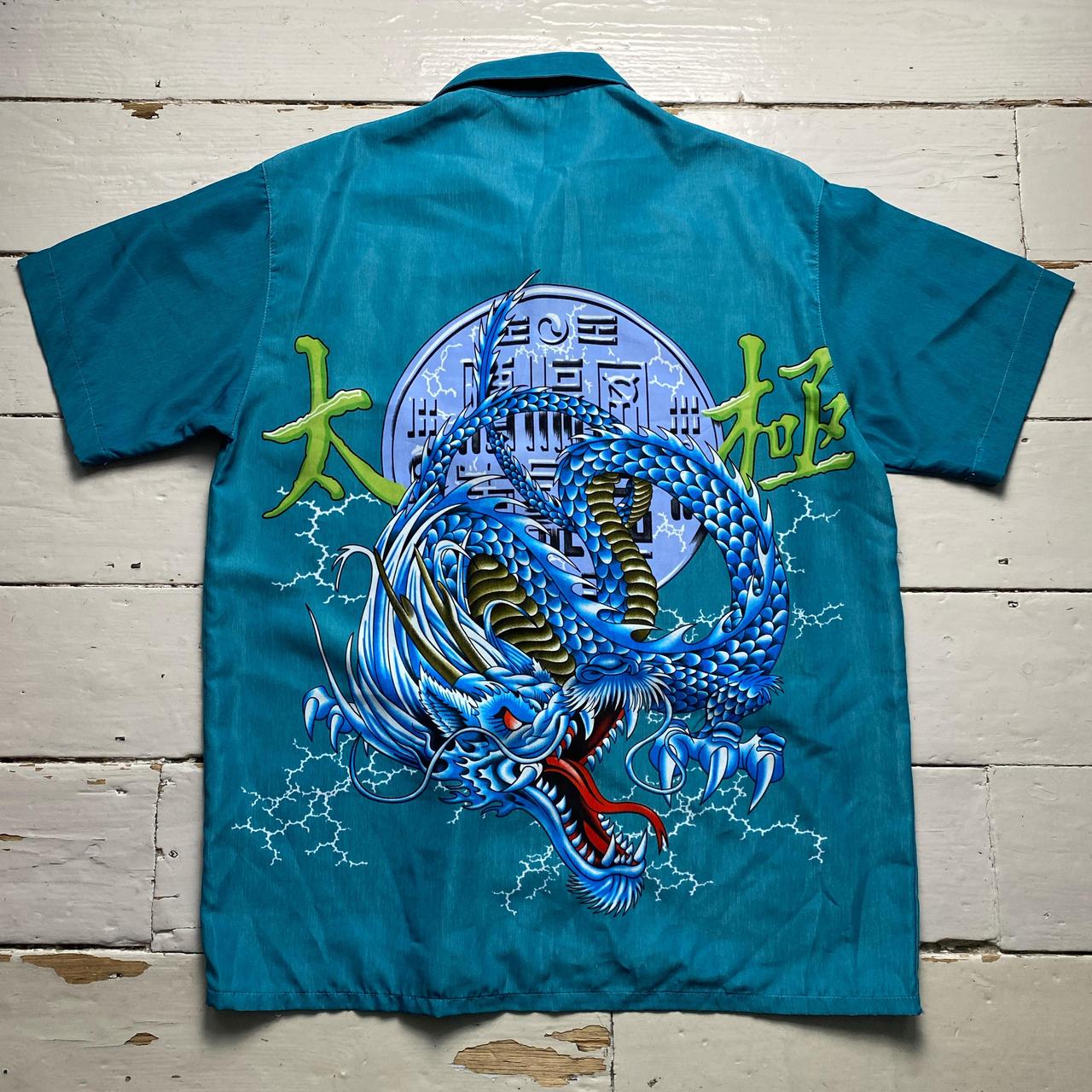 Y2K Vintage Japanese Blue Dragon Short Sleeve Shirt