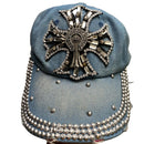 Chrome Hearts Style Denim Rhinestone Cap