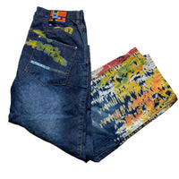 Outkast Clothing Vintage y2k Baggy Multi Rainbow Colour Prints Jeans (36W)