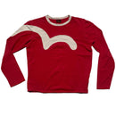 Evisu Red and Cream White Big Daicock Swoosh Sweatshirt Long Sleeve (M)
