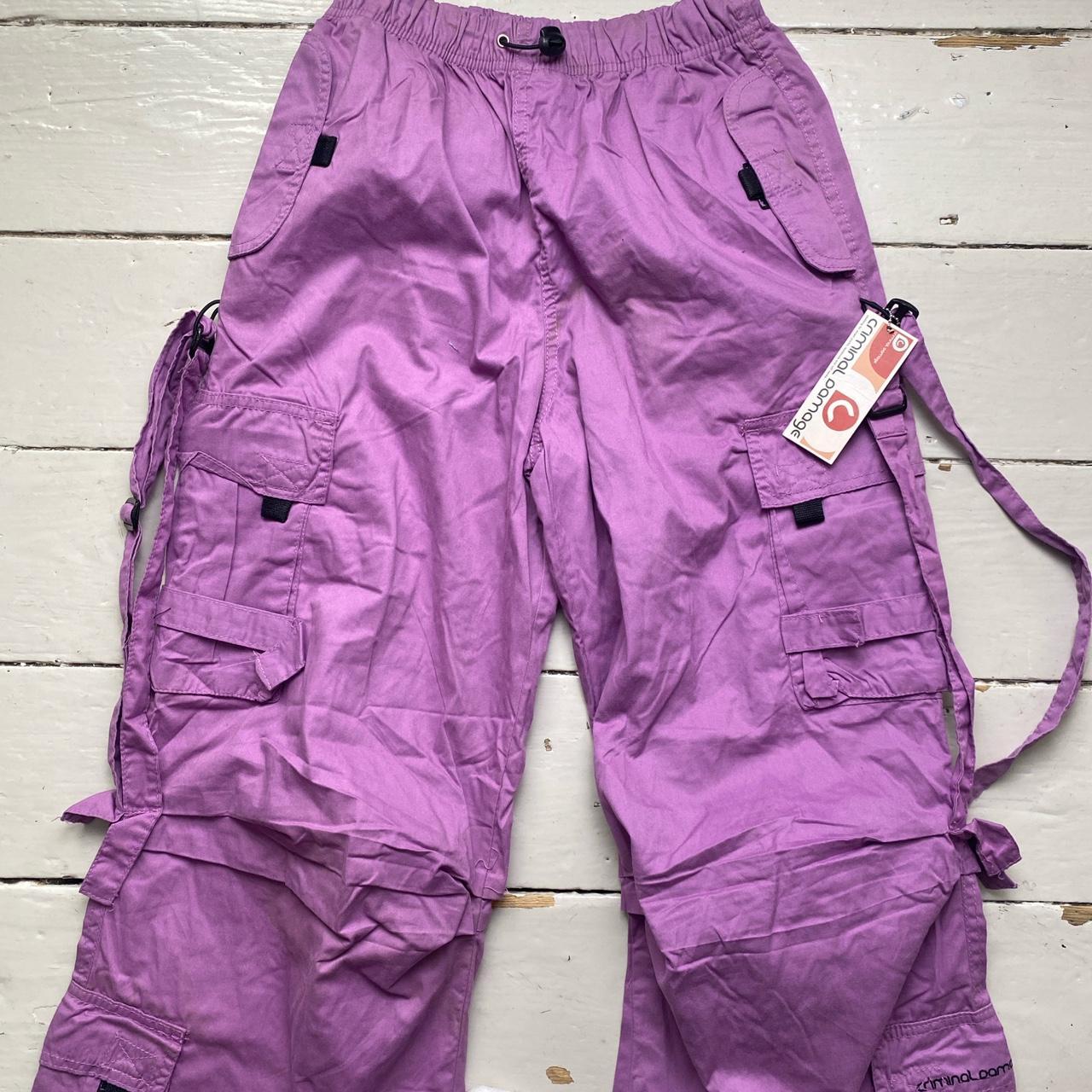 Criminal Damage Carnaby Purple Baggy Cargo Trousers