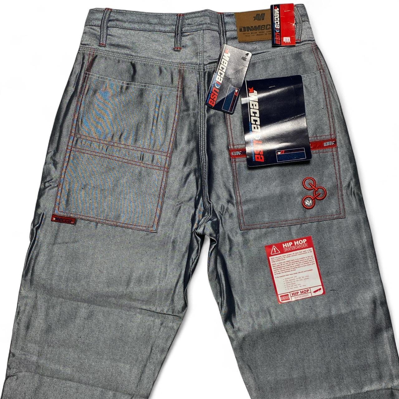 MECCA USA Vintage Baggy 90’s Y2K Shiny Metallic Silver Denim Jeans