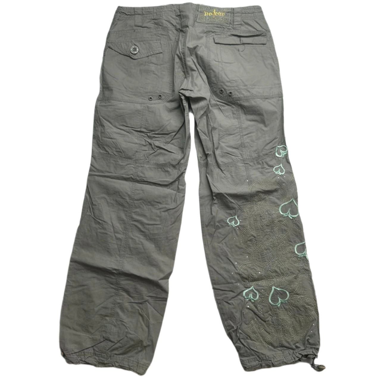 No Fear Vintage Khaki Heart Embroidery Cargo Trousers (12 UK)