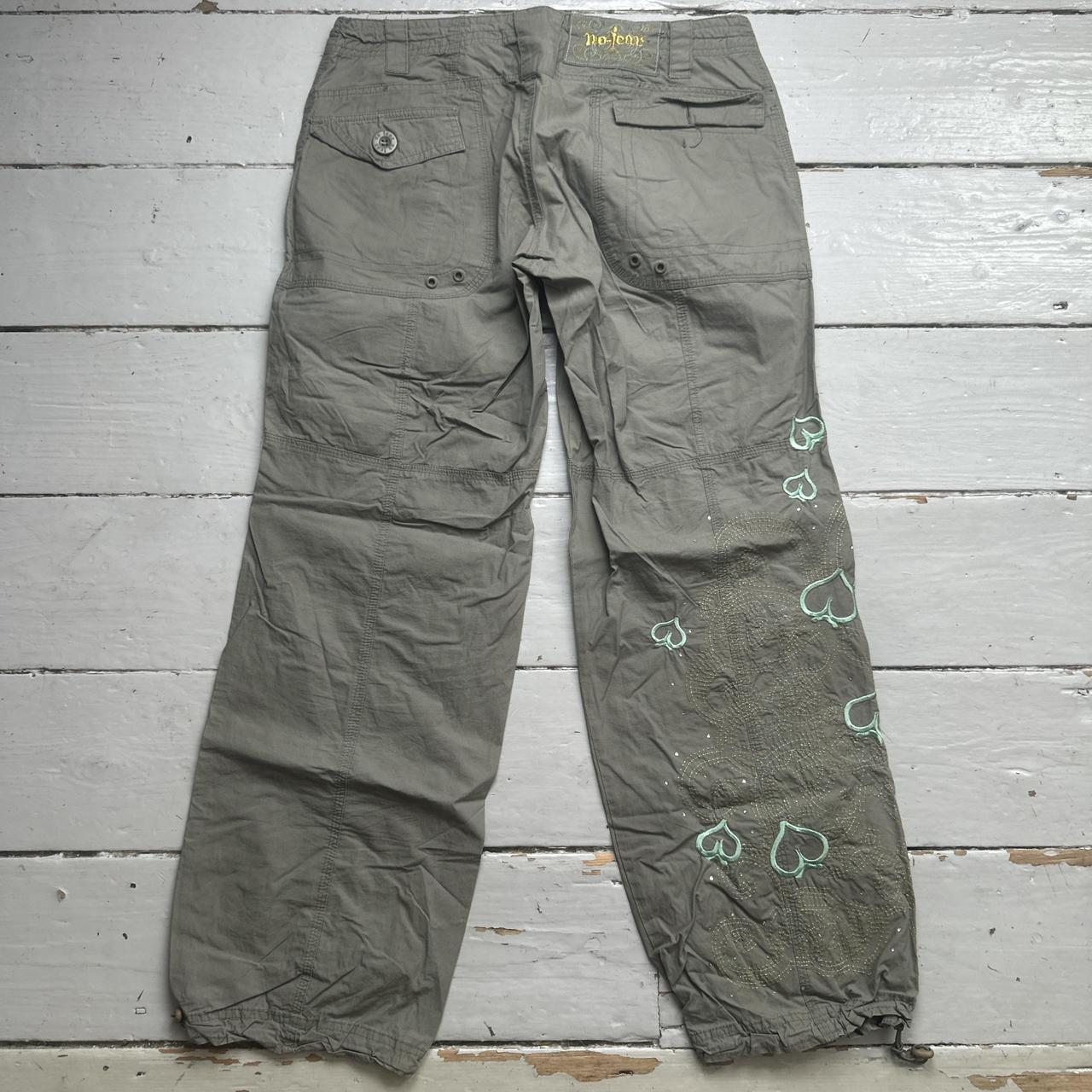 No Fear Vintage Khaki Heart Embroidery Cargo Trousers