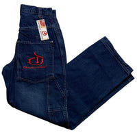 Criminal Damage Baggy Carpenter Jeans Navy and Red Embroidery (28W)
