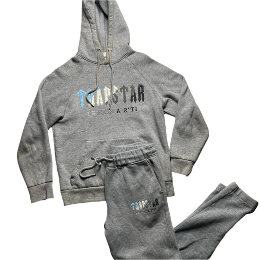 Trapstar Chenille Ice Grey White and Blue Tracksuit (S)