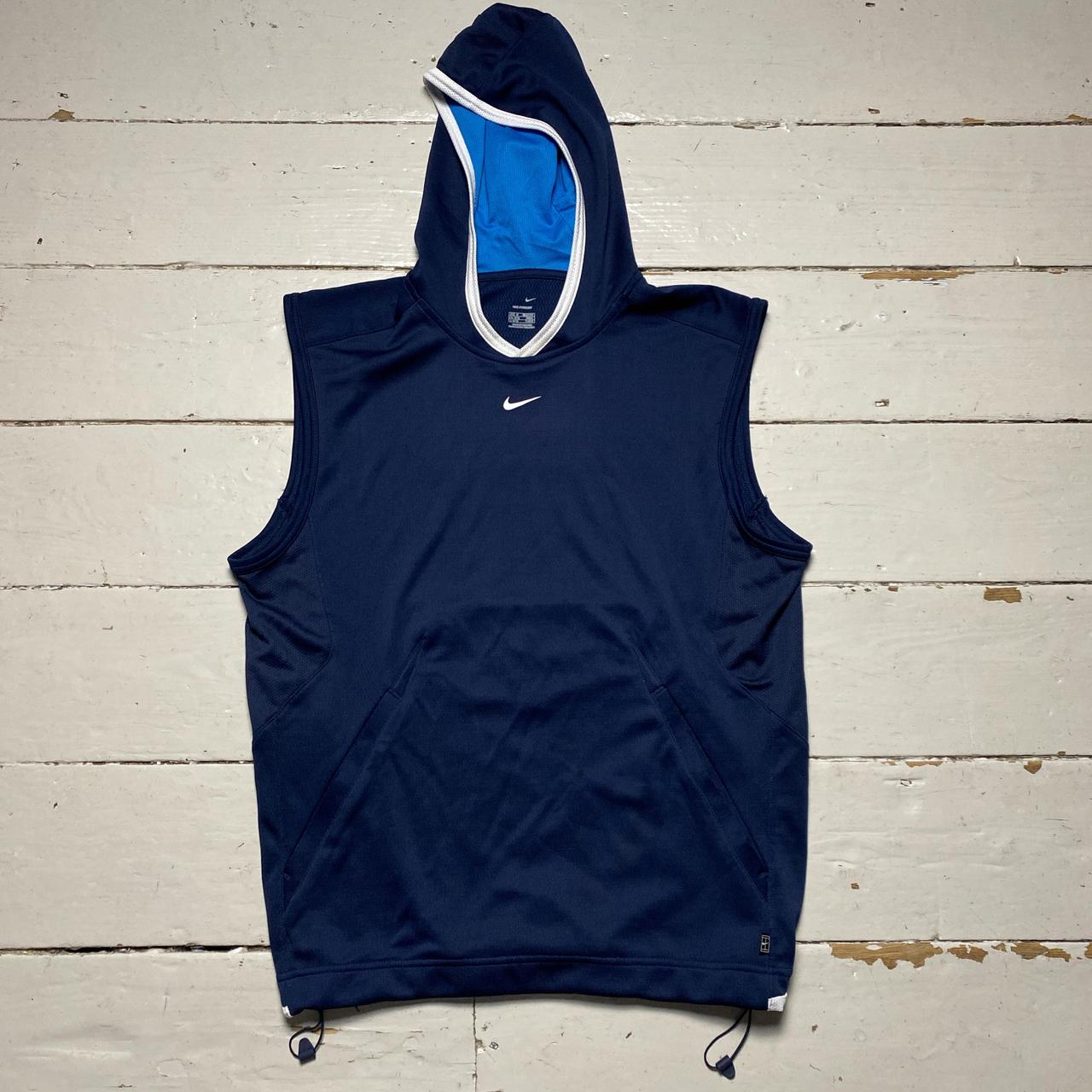 Nike Navy and White Swoosh Tennis Vintage Hooded Vest