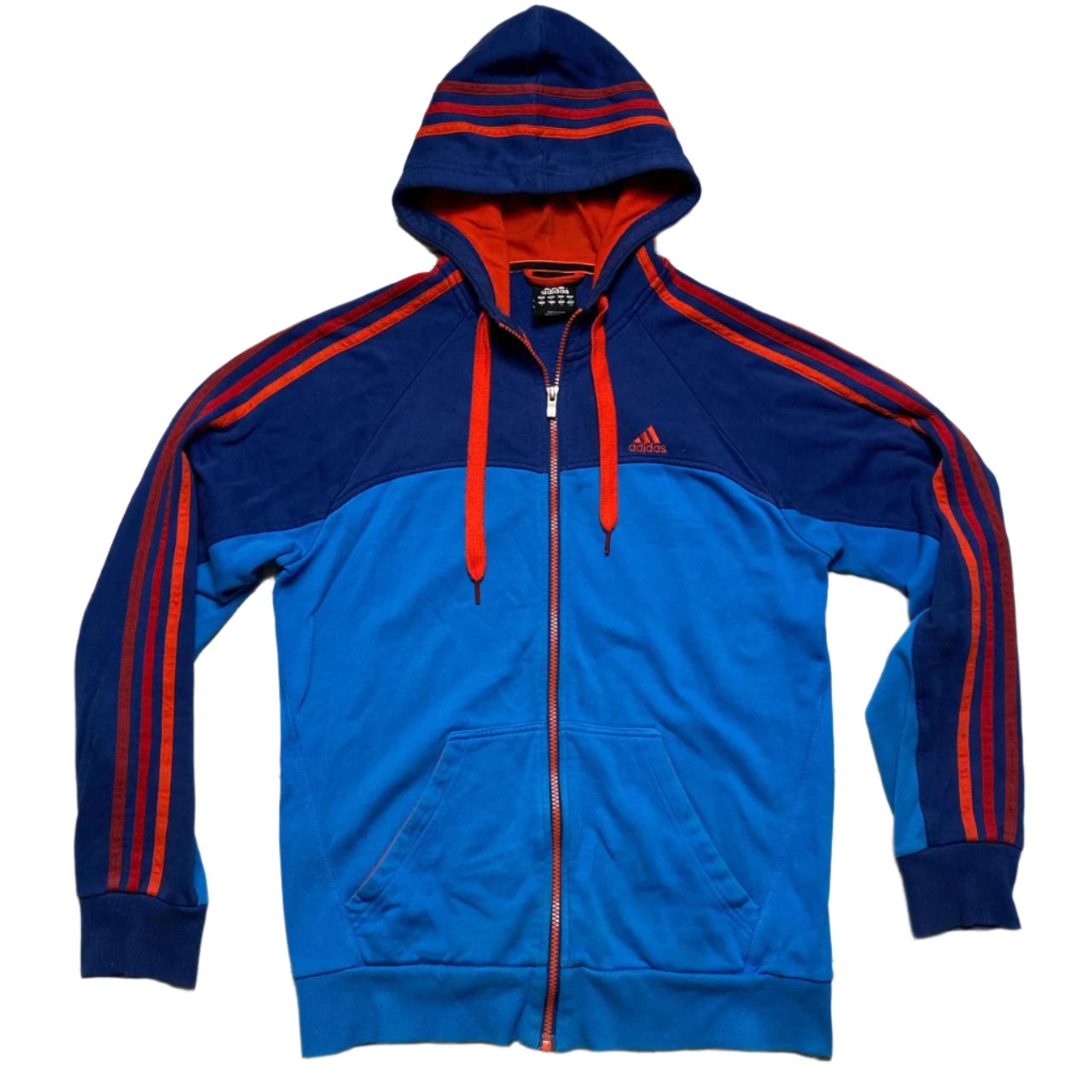 Adidas Performance Essentials T-Shirt Blue Two Tone and Orange Red 3 Stripes (S)