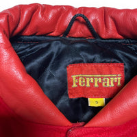 Ferrari Vintage 90’s y2k Leather Trim Cotton Bomber Varsity Jacket Red and Yellow Embroidery (S)