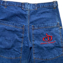 Criminal Damage Baggy Embroidered Navy and Red Jorts Jean Shorts (38W/40W)