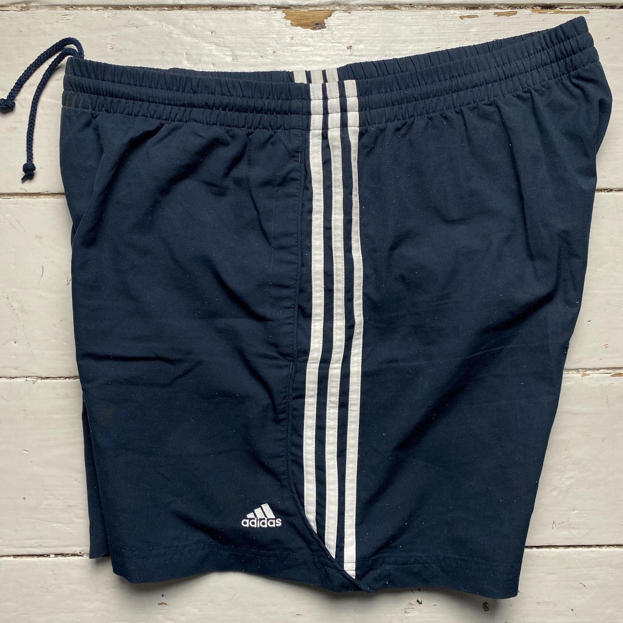 Adidas Navy and White Stripe Shell Shorts