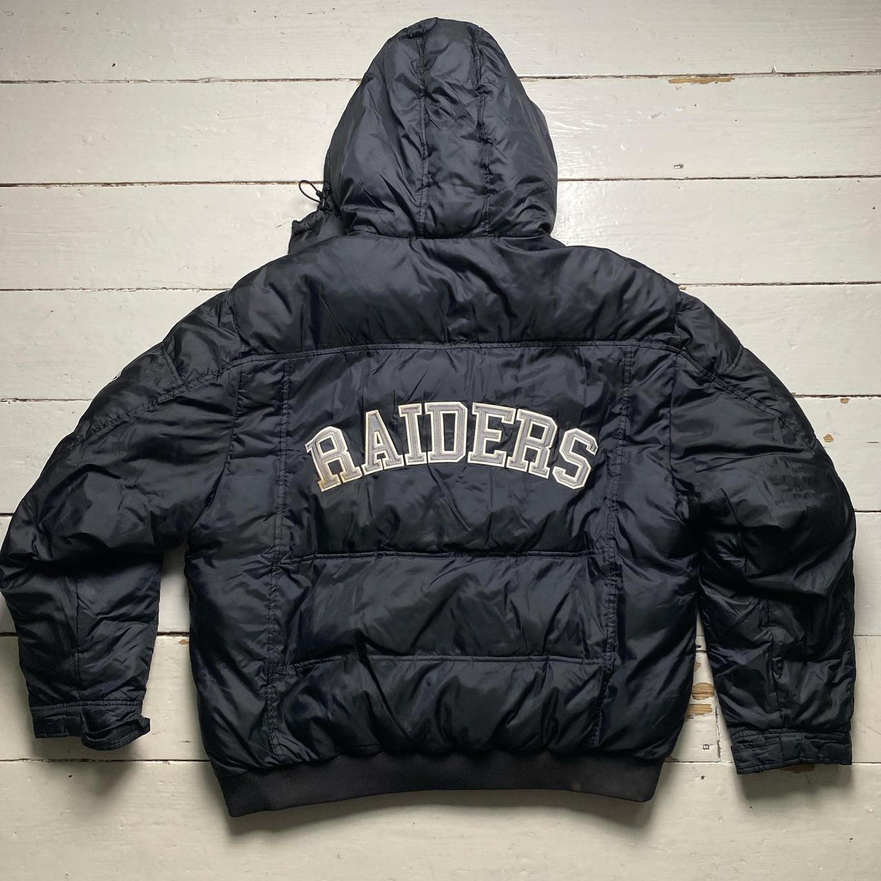 NFL Raiders Reebok Vintage Black Grey and White Puffer Jacket