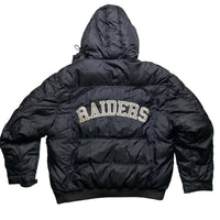 NFL Raiders Reebok Vintage Black Grey and White Puffer Jacket (XL)
