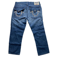 True Religion Blue and White Stitch Straight Baggy Jeans (36W)