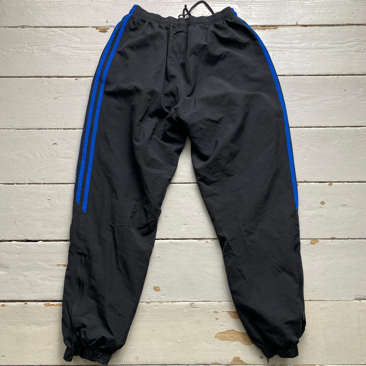 Adidas Blue and Black Baggy Shell Trackpant Bottoms