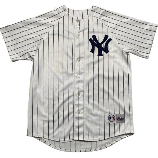New York Yankees Majestic Vintage Pinstripe White and Navy Baseball Jersey (L)