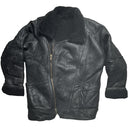 Real Sheepskin Sherling Leather Duffle Bomber Coat Black (L)