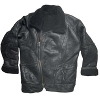 Real Sheepskin Sherling Leather Duffle Bomber Coat Black (L)