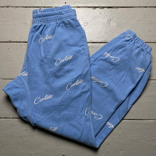 Corteiz Baby Blue and White Script Baggy Joggers