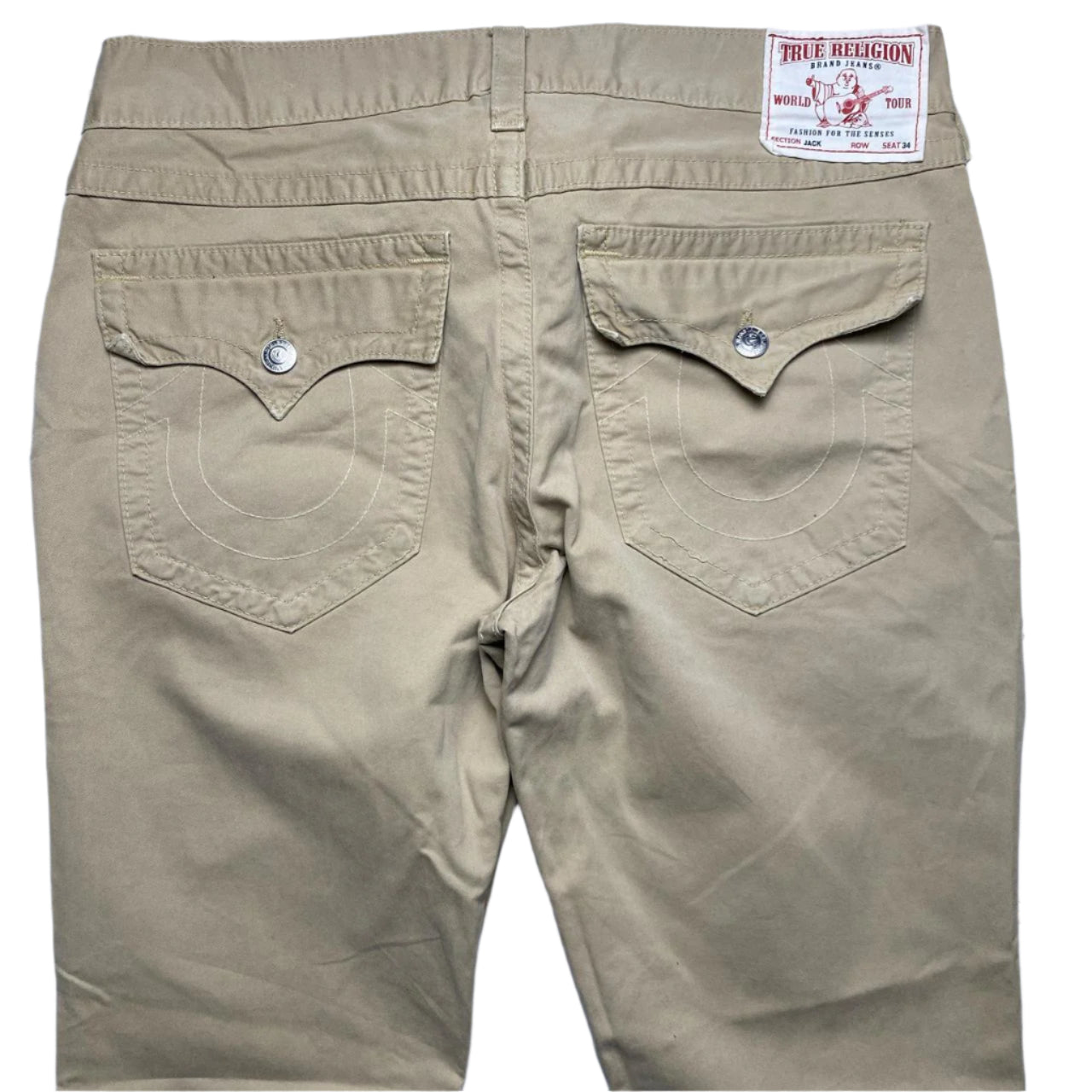 True Religion Jack Cream Beige Baggy Stitch Jeans (38W)