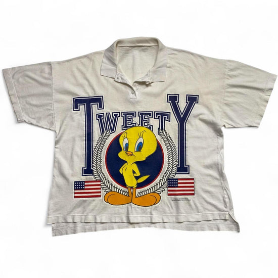 Tweety Vintage Looney Tunes 90’s Warner Brothers Polo Cropped Shirt (L)