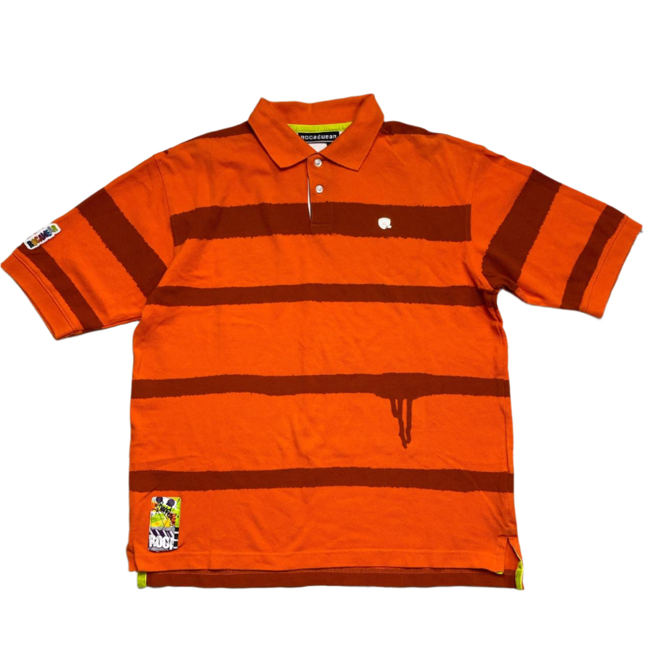 Rocawear Oramge Striped White Grafitti Polo Shirt (M)