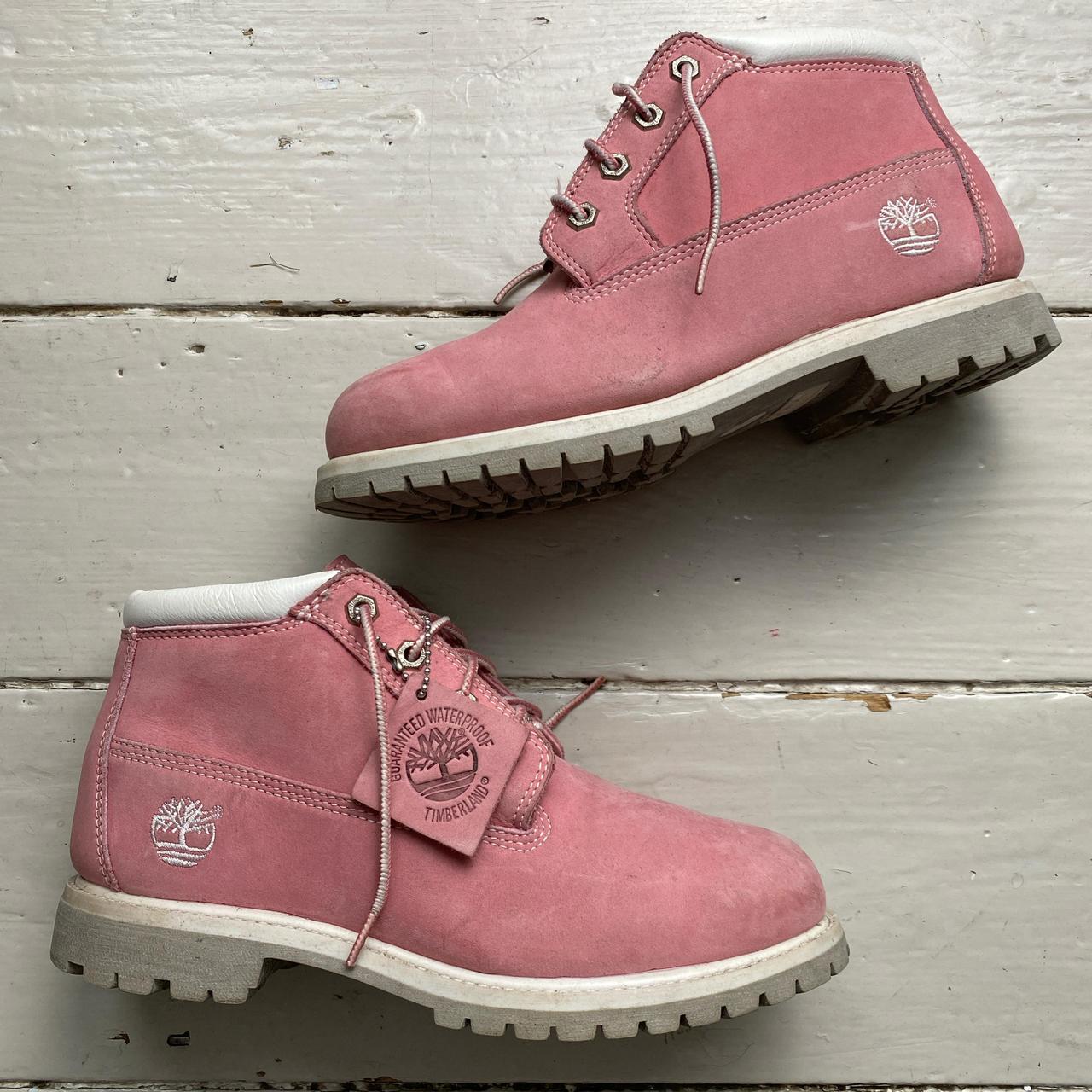 Timberland Pink and White Nubuck Mid Boots