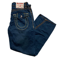 True Religion Joey Big Stitch Baggy Navy Orange and Yellow Jeans (34W)
