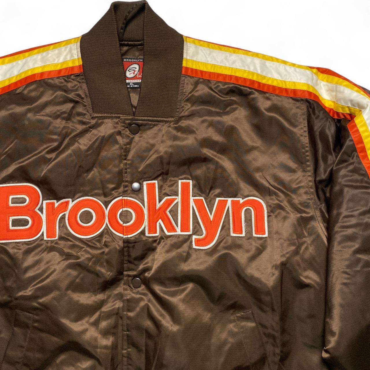 Brooklyn Xpress New York Vintage 90’s Y2K Brown Orange White Bomber Jacket (XL)