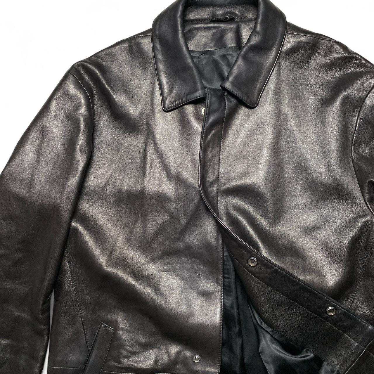 Gieves Black Long Leather Coat (XL)