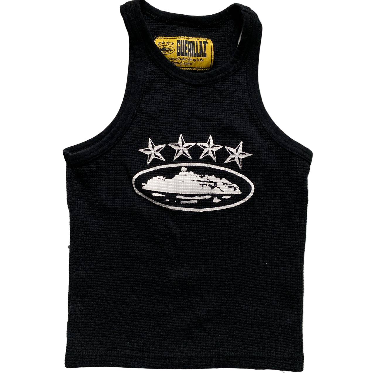 Corteiz Black and White 4 Star Alcatraz Tank Crop Top Vest (S/M)